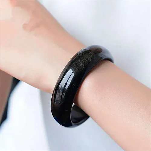 Miniatura 2 de Brazalete de piedra de cristal de obsidiana de oro natural AAAA diámetro interior 2.441in