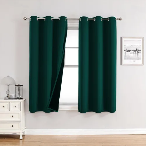 Miniatura 91 de ChrisDowa - Cortinas 100% opacas, para dormitorio, con forro negro, 2 capas gruesas, aislamiento térmico y ojales, 63 pulgadas de largo, juego de 2