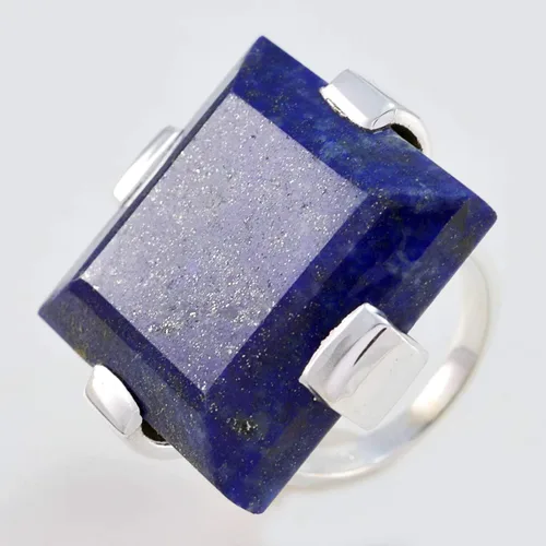 Miniatura 2 de Joyas Plata Gemas Genuinas Forma Cuadrada Una Piedra Lapislázuli Anillos De Plata Sólida Azul Lapislázuli Anillo De Octubre Nacimiento Libra
