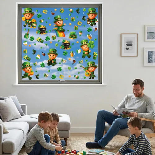 Miniatura 6 de WALPLUS Decoración de primavera para el Día de San Patricio, de doble cara, reutilizable, despegar y pegar, extraíble para ventana de duende