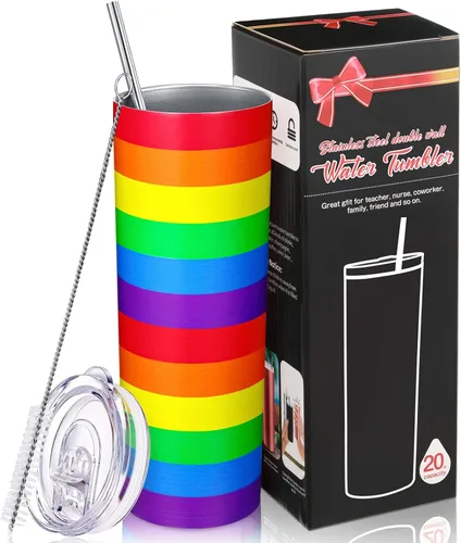 Geiserailie Vaso de bandera del orgullo arcoíris, regalo pansexual Lesbiana LGBT del orgullo gay, taza de agua a rayas de arcoíris, regalos del mes
