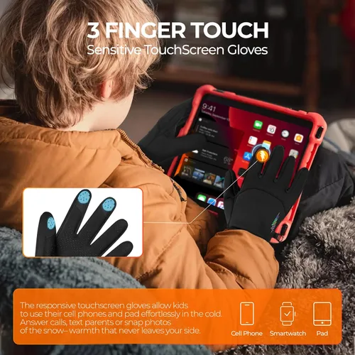 Miniatura 2 de rivmount Guantes de invierno cálidos para niños, pantalla táctil, impermeables, ciclismo, correr, esquí, al aire libre, clima frío para niños y niñas