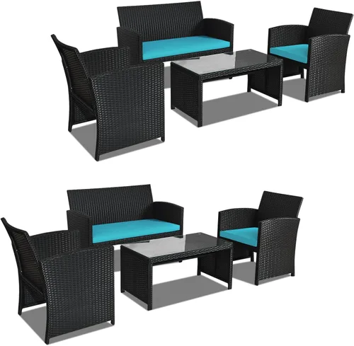 Miniatura 12 de DORTALA Juego de muebles de mimbre para patio de 4 piezas, sofás de ratán para exteriores con juegos de bistró con mesa auxiliar para patio, balcón