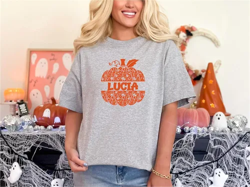 Miniatura 4 de SEC Apparel Adhesivo de parche con nombre de calabaza de Halloween personalizado para camisetas Ropa de tela Monograma personalizado