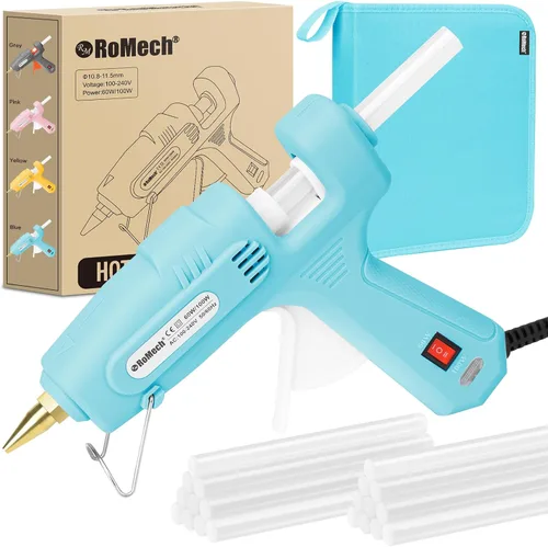 Miniatura 8 de ROMECH Pistola de pegamento caliente de tamaño completo con 60/100 W de doble potencia y 21 barras de pegamento caliente (7/16 pulgadas), Amarillo