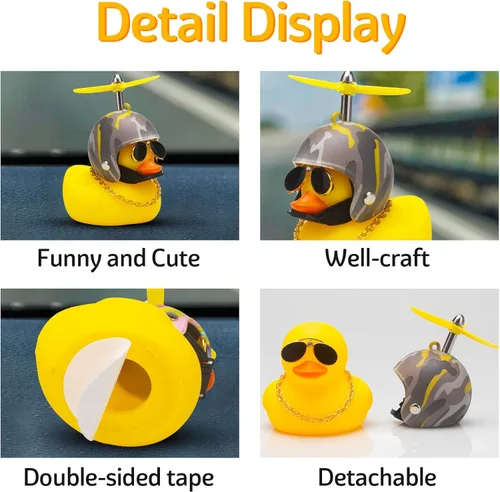 Miniatura 2 de wonuu Decoraciones de pato de goma para automóvil, lindos adornos de pato amarillo para tablero de instrumentos con hélice Desierto