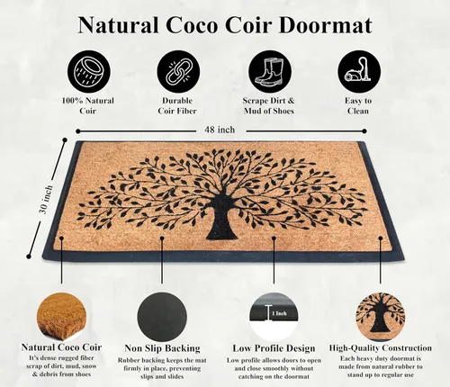 Miniatura 46 de A1HC Tapete para Puerta de Fibra de Coco Natural y Caucho, 30"x48" – Grueso, Duradero, Resistente, Anti-Desprendimiento, Resistente a