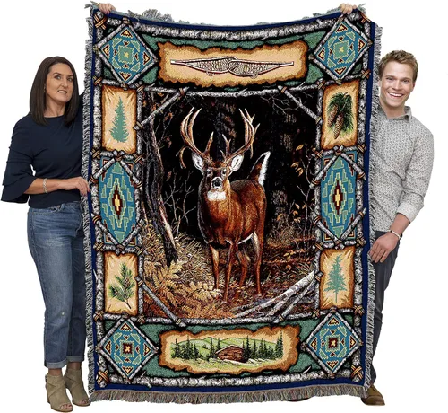 Miniatura 10 de Pure Country Weavers - Manta tejida con flecos, decorativa / tapete, de Antler Lodge, con diseño de osos, vida silvestre, cabaña del lago, regalo