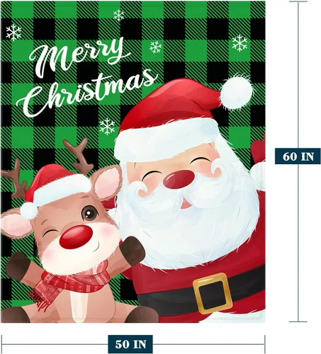 Miniatura 2 de Manta de Navidad a cuadros verdes, manta de Navidad con reno de Papá Noel, manta de invierno para vacaciones, sofá, cama, decorativa, suave, ligera