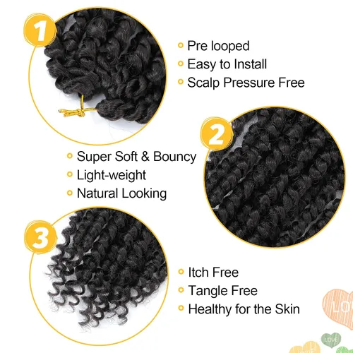 Miniatura 4 de Karida Pelo de ganchillo Passion Twist de 6 pulgadas, 8 paquetes, pelo pretrenzado de ganchillo Passion Twist para mujeres negras, pelo rizado