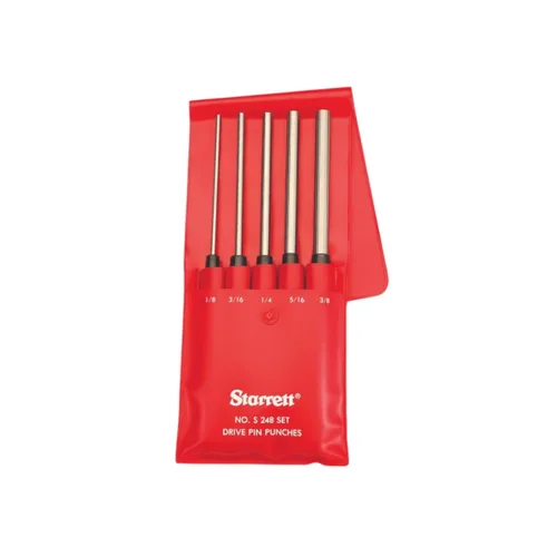 Starrett Juego de punzones de clavo extra largo con empuñadura estriada y estuche protector de vinilo - 8" de longitud, 1/8", 3/16", 1/4", 5/16",