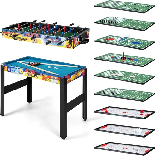 Giantex Mesa de juego múltiple 12 en 1, mesas de juego combinadas de 48 pulgadas con futbolín, hockey, ping pong, piscina, ajedrez, bolos, damas,
