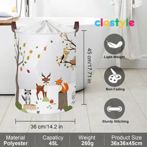 Miniatura 6 de Clastyle Cesta de lavandería de animales del bosque de 45 litros, plegable, impermeable, con asa, para habitación de los niños, ciervos de la selva