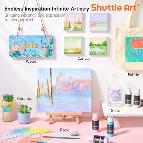 Miniatura 7 de Juego de 40 pinturas acrílicas en pasta Shuttle Art, 30 colores, botellas de 60 ml/2 onzas, alta viscosidad, resistente al agua con 10 pinceles