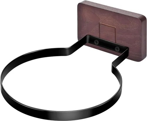 Miniatura 10 de Soporte de pared para baloncesto VIVTOB, soporte de pared para pelota de 7 pulgadas con base de madera maciza de nogal negro y anillo de metal