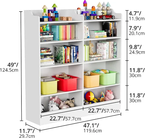 Miniatura 3 de Cozy Castle Organizador de almacenamiento, estantería de oficina de 5 niveles, estantería de 10 cubos para sala de estar, oficina (natural)