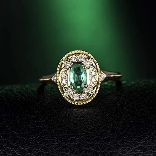 Miniatura 3 de Anillo de oro amarillo de 14 quilates con diamantes naturales de esmeralda para mujer, compromiso de compromiso de boda, aniversario de promoción