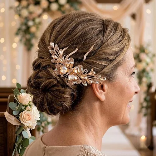 Miniatura 3 de LOGOFUN Peine lateral de cristal Peine de pelo con diamantes de imitación Peine de pelo de novia updo lateral Peine nupcial 4 puntas para mujeres