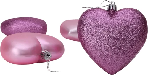 Miniatura 4 de Bolas en forma de corazón de 4 a 3.937 in, diseño mate y purpurina, adornos de Navidad (rosa bebé)