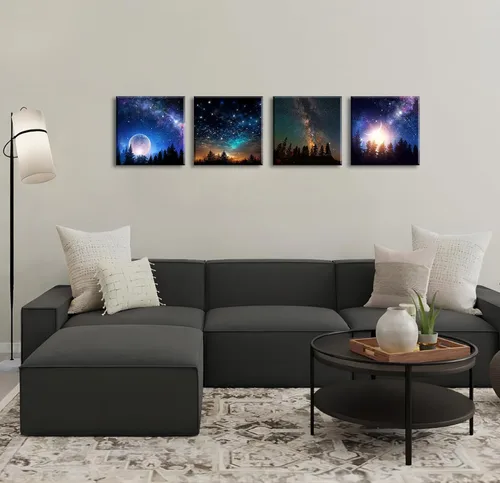 Miniatura 6 de DJSYLIFE Decoración de pared de galaxia para habitación de niños, lienzo de arte de pared, nebulosa colorida, pintura cósmica estrellada, póster