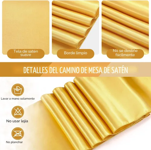 Miniatura 4 de Tudomro Juego de 16 manteles redondos de plástico negro y dorado y camino de mesa de satén de 84 pulgadas, fundas redondas de 12 x 108 pulgadas