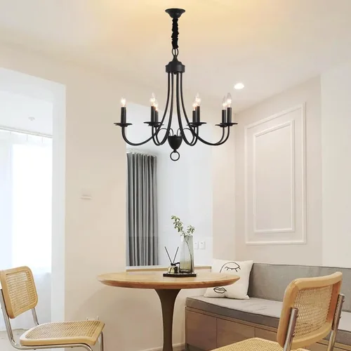 Miniatura 8 de Candelabro de granja negro de 6 luces, estilo rústico de luz industrial moderna, lámpara colgante para comedor, mesa de cocina, sala de estar