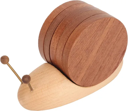 Miniatura 5 de Posavasos de madera, juego de posavasos de caracol, juego de posavasos de madera, divertidos posavasos lindos, posavasos de madera para bebidas