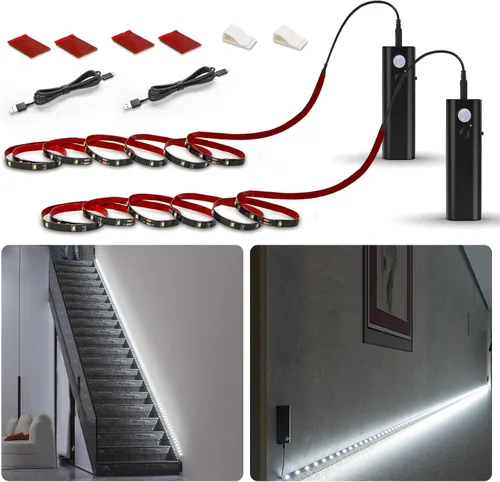 WOBANE Tira de luces con sensor de movimiento, luz recargable activada por movimiento, tira LED de 6.56 pies, 60 LED Homelife Bar para armario,