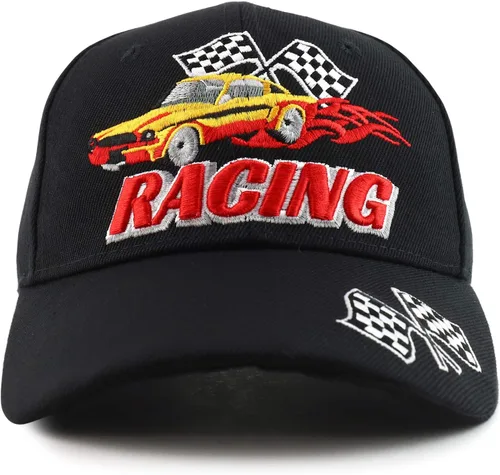 Miniatura 20 de Trendy Apparel Shop Gorra de béisbol con bandera de carreras bordada en 3D