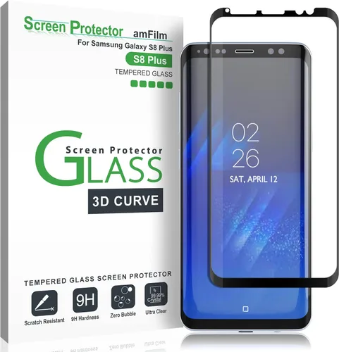 amFilm Protector de pantalla de vidrio para Samsung Galaxy S8 Plus, vidrio templado curvado 3D, matriz de puntos con bandeja de fácil instalación,
