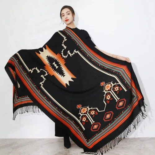 Miniatura 92 de DANA XU Manta de pashmina extragrande 100% de lana merina, bufanda de viaje, bufanda de cachemira para mujer, otoño e invierno, chal de gran