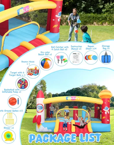 Miniatura 3 de Whubefy Casa de rebote para niños grandes de 8 a 12 años, casa de salto de 13 x 11 pies con área de salto, aros de baloncesto, juego de pelota