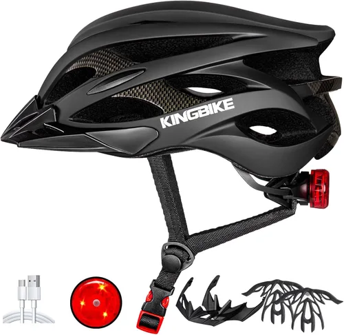 Miniatura 11 de KINGBIKE - Casco de bicicleta para adultos, hombres, mujeres y jóvenes, para ciclismo en carretera y montaña, con luz recargable por USB