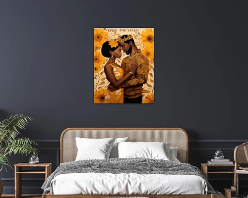 Miniatura 181 de Arte de pared afroamericano, decoración de rey y reina bailarín negro para sala de estar, arte de pareja de amor negro para dormitorio, lienzo
