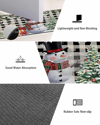 Miniatura 3 de Tapete de baño de muñeco de nieve de Navidad para bañera, antideslizante, de secado rápido y absorbente, de tierra de diatomeas, tapete de cocina