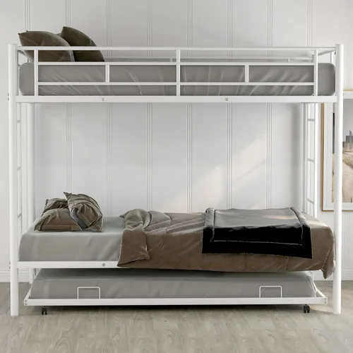 Miniatura 3 de Bellemave Litera individual sobre cama individual con nido, marco de cama de metal con escalera y rieles de seguridad para niños, niñas, niños