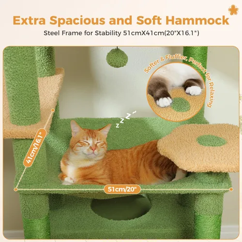 Miniatura 4 de PAWZ Road Árbol grande para gatos de 72 pulgadas y torre para gatos de interior, con postes rascadores cubiertos de sisal, perchas acolchadas, Verde