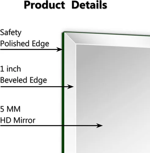 Miniatura 4 de Espejo de pared rectangular sin marco de 24 x 36 pulgadas con borde biselado de 1 pulgada para tocador de baño