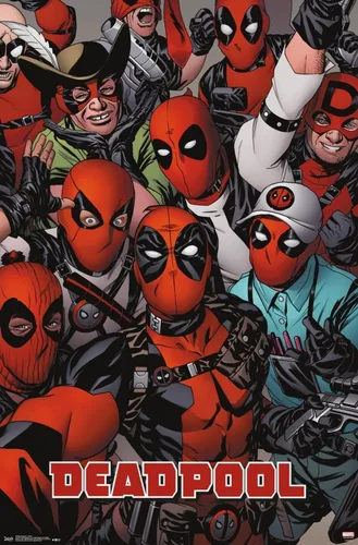 Miniatura 16 de Marvel Comics Deadpool - Póster de pared con caras, 22.4 pulgadas de largo x 14.7 pulgadas de ancho, versión enmarcada de madera de granero