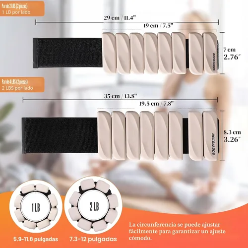 Miniatura 6 de BECOJADDE Juego de 2 pesas para tobillo (1 libra/2 libras cada una) para mujeres y hombres, pulsera ajustable para muñeca para gimnasio en casa