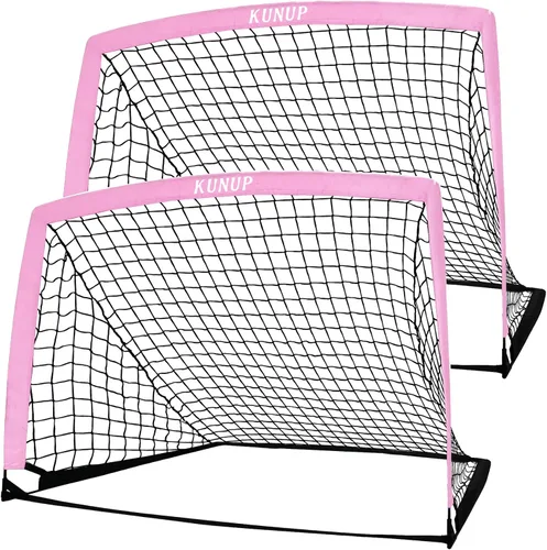 Miniatura 30 de Juego de 2 porterías de fútbol para niños, 5 x 3, 6 x 4, 9 x 5, red de práctica de fútbol plegable con bolsa de transporte portátil para niños