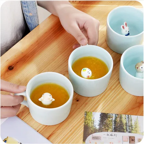 Miniatura 4 de Hotmiss Taza de cerámica con diseño de gato oculto en el interior de animales en 3D, bonitas tazas hechas a mano con dibujos animados, regalo