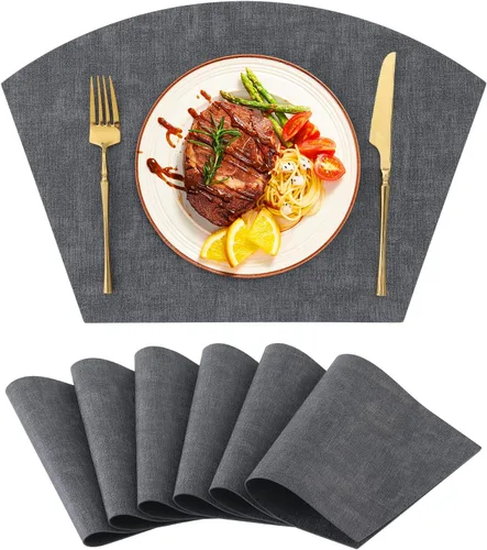 Miniatura 22 de Homaxy Juego de 4 manteles individuales para mesa redonda, lavables en forma de cuña, de piel sintética, lavables, para cocina, cena, para Beige