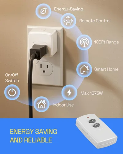 Miniatura 3 de HBN Enchufe de control remoto, interruptor remoto con señal RF de 100 pies, interruptor de luz remoto inalámbrico, interruptor de encendido