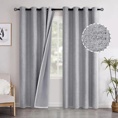 Miniatura 67 de YoungsTex - Cortinas opacas de lino para dormitorio, oscurecimiento de la habitación, cortinas con textura de lino, paneles con aislamiento térmico