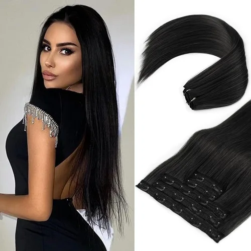 Miniatura 16 de REECHO Extensiones de cabello con pinzas, extensiones de cabello grueso y largo, extensiones de cabello sintético ligero para mujer, 24 pulgadas a