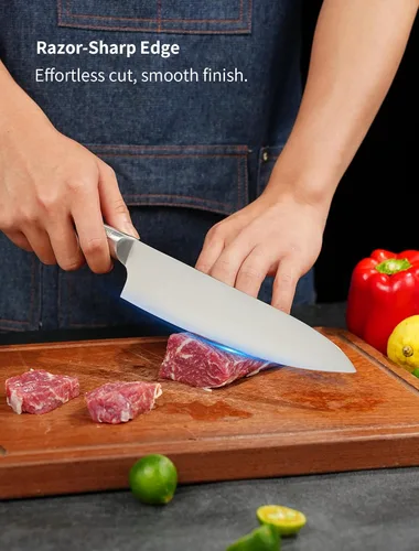 Miniatura 4 de Cuchillo de cocina japonés de 8 pulgadas, cuchillo de chef profesional Gyuto hecho de acero alemán 1.4116, mango antideslizante de acero, hoja