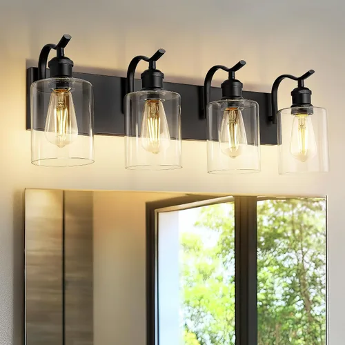 Miniatura 13 de Lámpara de tocador de baño de 3 luces, aplique de pared de níquel cepillado, lámpara de baño moderna con vidrio transparente, VL01BN-3 Níquel