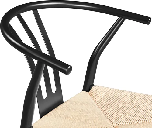 Miniatura 4 de Topeakmart Juego de 2 sillas de comedor de metal, sillas industriales de respaldo alto, sillas de comedor modernas de mediados de siglo, color negro