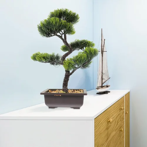 Miniatura 8 de Árbol de pino bonsái artificial, simulación de imitación de planta en maceta, exhibición de escritorio, adornos de maceta de árbol falso, planta